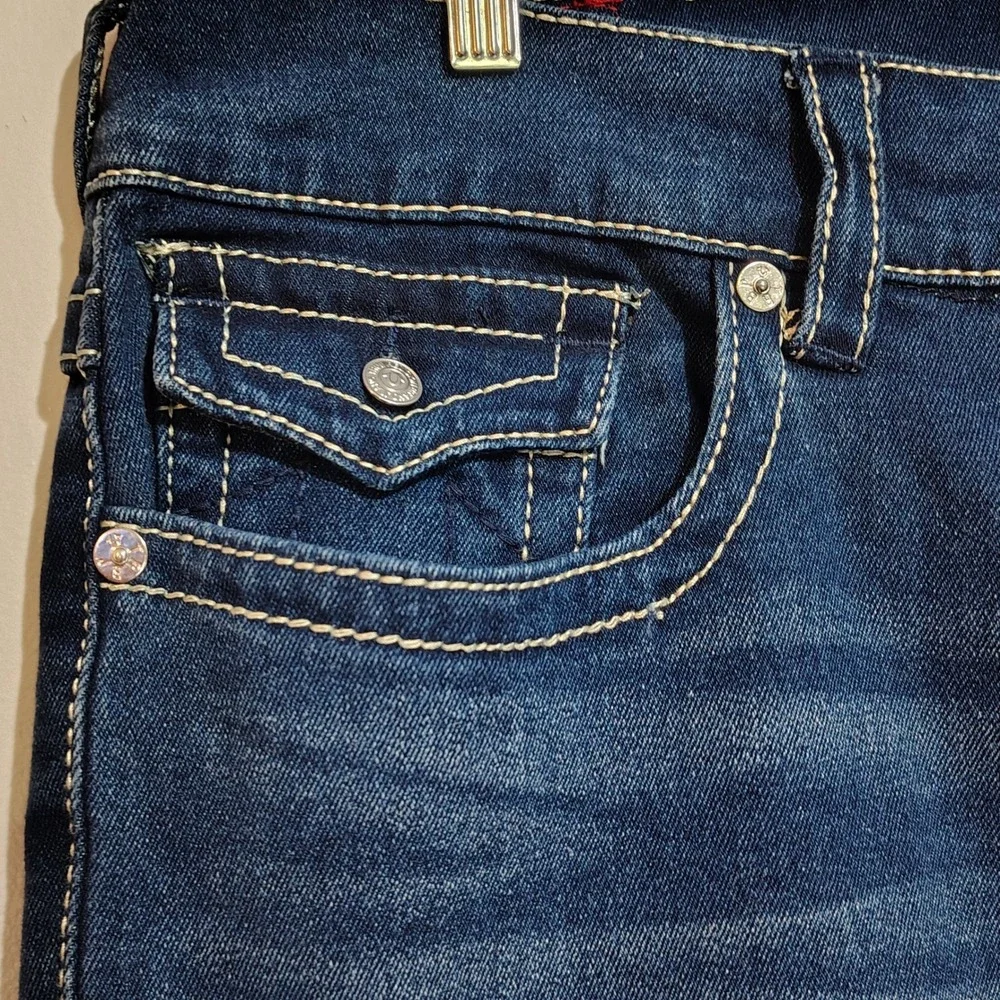 True Religion Geno Big T Flap Slim Jeans Mens Size 38 Medium Lagoon W38 L32 Wash